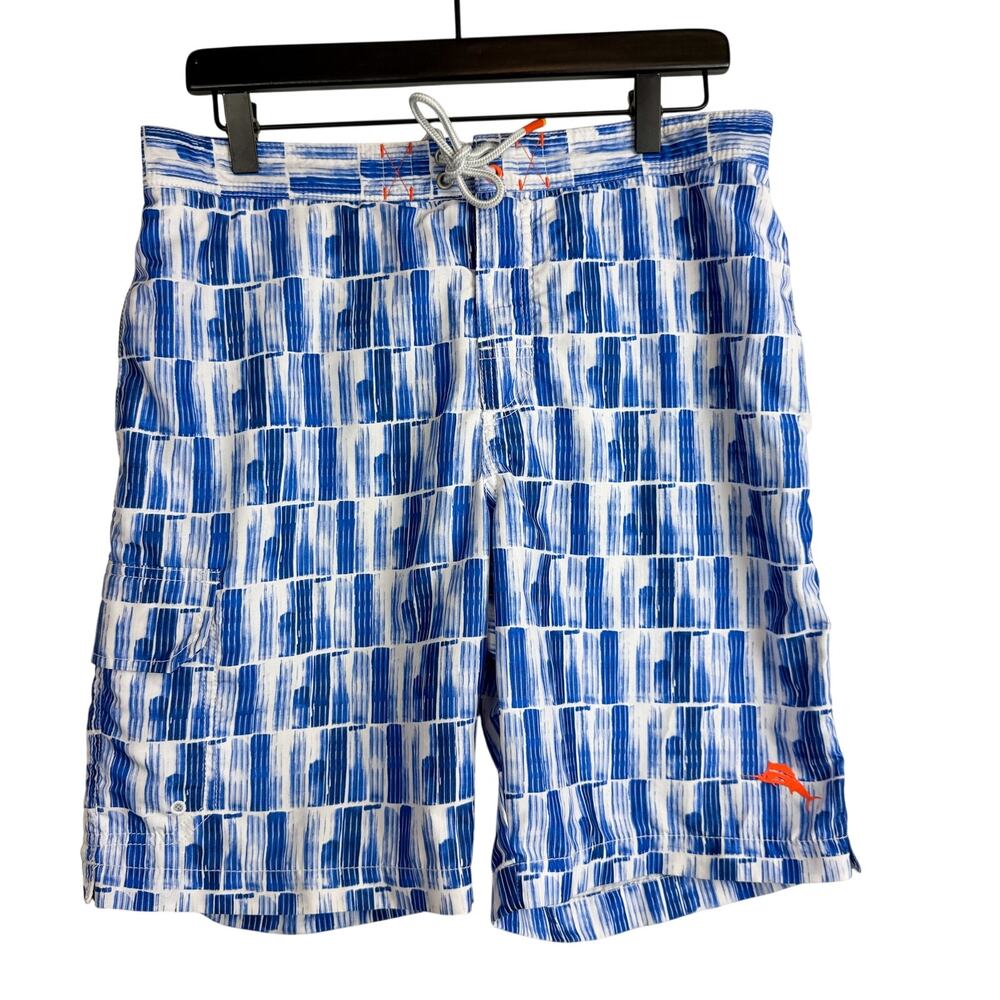 Tommy Bahama Baja Tasmania Tiles Swim Trunks Blue White - M